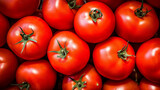 Fototapeta Kuchnia - Top view of bunch of fresh arranged tomatoes background. Generative AI