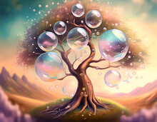 A Fantasy Tree With Soap Bubbles As Leaves