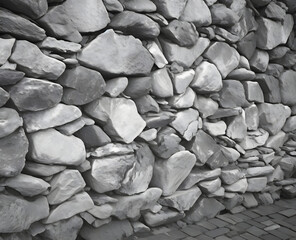 Poster - gray background, in the photo an old stone wall made of large stones