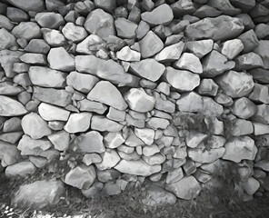 Poster - gray background, in the photo an old stone wall made of large stones