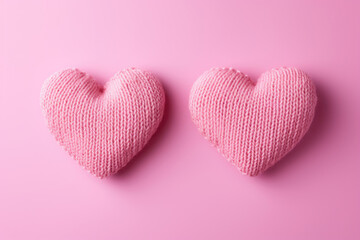 Poster - crocheted hearts on a pink background