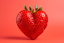 Red Berry Strawberry Heart Shape On Red Background