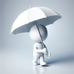 Poster - White 3D figure with open umbrella. Rainy weather. AI generated