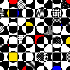 Aufkleber - Seamless Abstract Bauhaus style trendy vector background, modular geometric tiles composition, dotted mosaic with circles and triangles wallpaper.