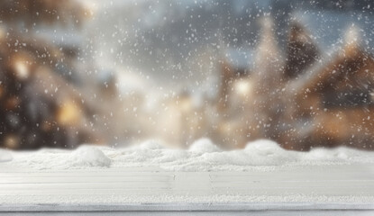 Wall Mural - desk of free space and winter background of snow and frost.