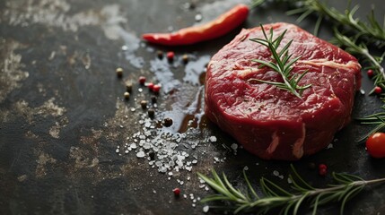 Wall Mural -  a piece of raw meat sitting on top of a table next to a pepper pepper and a pepper shaker.