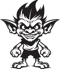 Sticker - Pixie Sized Pranks Vector Goblin Icon Goblin Giggles Black Cartoon Logo Symbol