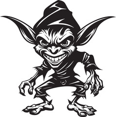 Canvas Print - Tiny Terrors Cartoon Goblin Logo Design Midget Mischief Black Vector Goblin Icon
