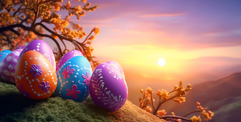 Wall Mural - easter eggs on the grass