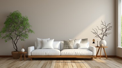 Wall Mural - Photo of empty living room with white sofa and coffee table,