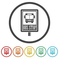 Sticker - Bus stop sign. Set icons in color circle buttons