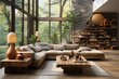 Chic living room design that embraces eco-friendly principles, natural light, wide windows, bright and airy feel