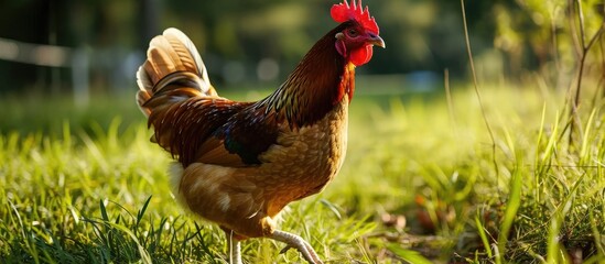 Canvas Print - Orpington chicken walking in grassy field.