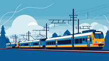 Electric Trains With A Vector Art Piece Showcasing Trains Arriving And Departing From Electrified Stations. 