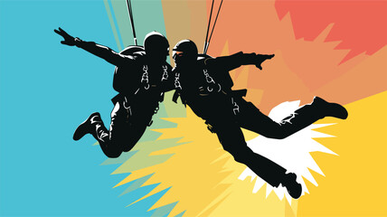 Wall Mural - thrill of tandem skydiving in a vector scene featuring an experienced skydiving instructor and a tandem student in freefall.