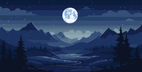 Wall Mural - beauty of a moonlit fantasy landscape in a vector scene featuring dreamlike elements under the moon'