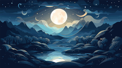 Wall Mural - beauty of a moonlit fantasy landscape in a vector scene featuring dreamlike elements under the moon'