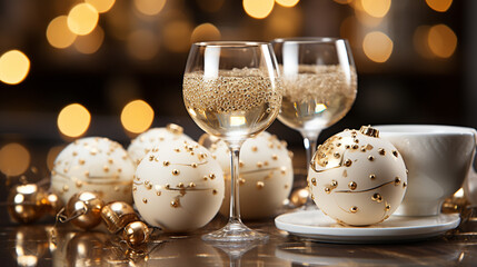 Canvas Print - champagne glasses on christmas background