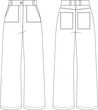 wide leg palazzo sailor pant with pocket trouser template technical drawing flat sketch cad mockup fashion woman style design model jean denim