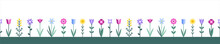 Floral Horizontal Seamless Border, 8 March, Spring Frame Template. Stilyzed Colorful Simple Blooming Flowers Illustration. Modern Trendy Flat Minimalist Geometric Style Background.