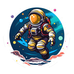 Wall Mural - vector logo a cartoon flying astronaut on space 2d line art color,