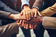 Group of diverse business professionals joining hands together in unity. Teamwork,support,success concept.