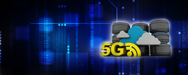 Wall Mural - 3d rendering 5G Network 5G Connection with WiFi near database
