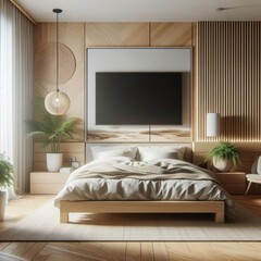 Wall Mural - Modern villa's bedroom features a minimalist design with sleek furniture