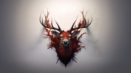 Big Antlers Stag Minimalist Decorative Background (Generative AI).