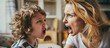 Upset mother, upset child, discipline at home, frustration with unruly behavior, scolding, punishment, frustrated communication.