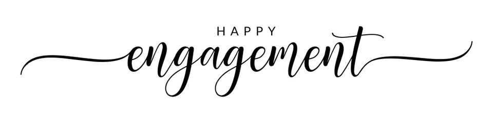 Happy engagement – Calligraphy brush text banner with transparent background.