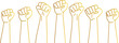 Line Art Vector Hands Fist Raised: Black History Month Symbolism, Social Justice Concept, Civil Rights Movement Representation, Equality Symbol, Activism Icon, Freedom Symbol, Protest Gesture