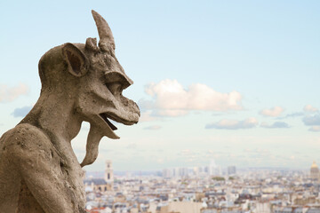 Wall Mural - gargoyle close up on notre dame cathedral church in paris, france