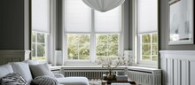 Extra Large Pleated Blinds In White, Featuring A 50mm Fold, Showcased In The Window Opening. Contemporary Top Down Bottom Up Privacy Shades For Apartment Windows.