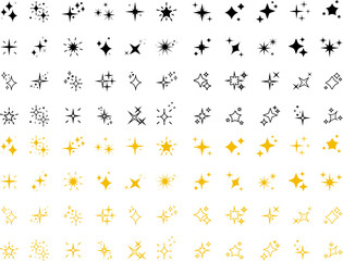 Wall Mural - Set of sparkles star icons.Rating star .Bright vector stars.Flash,shine sparkle icon,glare,light,blink star. Modern simple yellow and black stars collection.