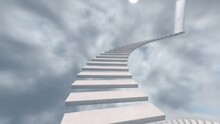 White Staircase To A Door Opening Against A Colorful Sky. Stairway To The Top. Soul Moving To Paradise. 3d Animation Video 4K