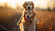 Golden retriever dogs on their backs