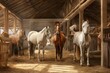 Stable with horses in the backyard of a country house, breeding domestic animals in the village