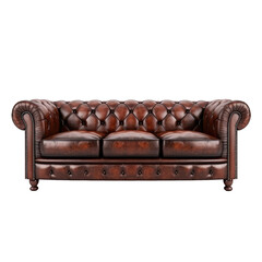 Wall Mural - Brown leather chesterfield sofa isolated on white or transparent background