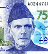 Muhammad Ali Jinnah (1876 - 1948). Portrait from Pakistan 75 Rupee (2023) banknotes