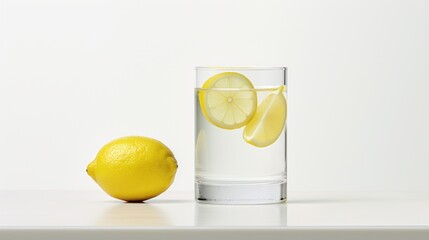 Poster -  a glass of water with a slice of lemon in it and a half of a lemon on the side of the glass.