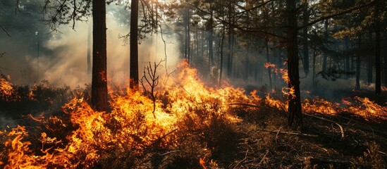 Poster - Fire spreading uncontrollably in a woodland area.