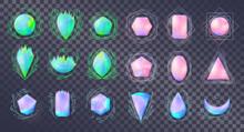 Set Of Artifact Crystals. Design Elements For Games. Magic Amulets Made Of Precious Colored Stones.