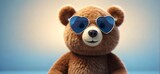 Cute teddy bear wearing blue glasses on an isolated background with copy space. Ideal for Valentine's, birthdays, New Year's, Christmas events, and banners. Generative AI.