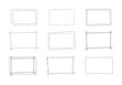 Set of hand drawn rectangle frames. Simple doodle rectangular shapes. Scribble square text box. Highlighting elements. Lined border. Vector graphic illustration.