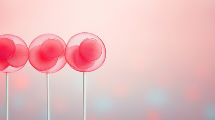 Sticker -  a row of pink lollipops sitting on top of each other on top of a wooden stick in front of a pink background.