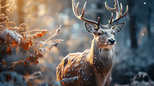 Northern Reindeer In The Winter Forest