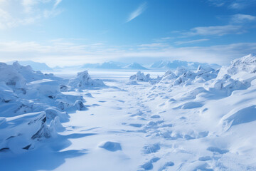 Poster - A vast and arctic tundra landscape with snow-covered plains, illustrating the harsh yet breathtaking environments of polar regions. Concept of frozen tundra. Generative Ai.