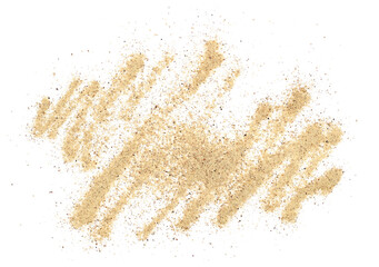 Wall Mural - Milled white pepper powder pile, peppercorn spice isolated on white background, top view