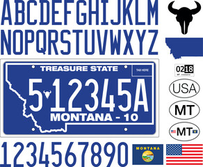 Wall Mural - Montana car license plate blue style, letters, numbers and symbols, vector illustration, Montana State, USA